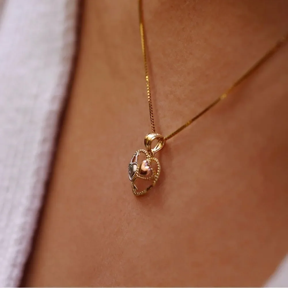 14k Solid Gold Heart Pendant | Key & Lock Charm | Birthday Gift | Love Jewelry |